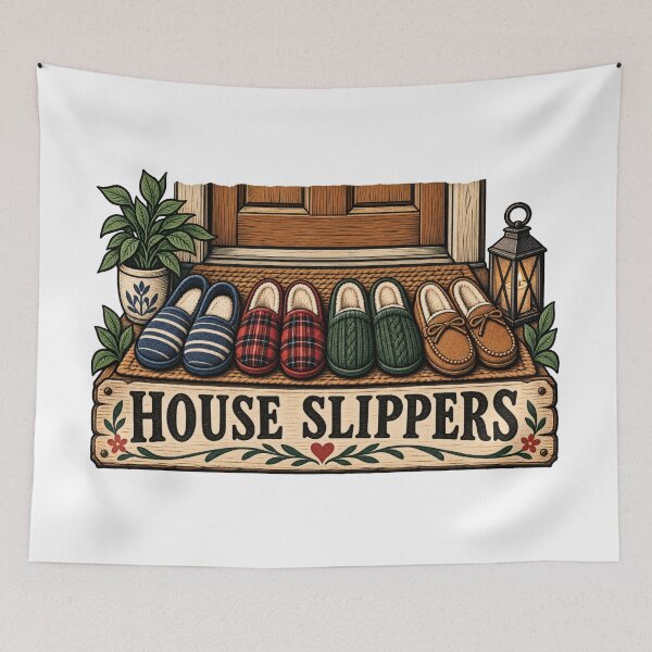 Item preview, House Slippers Woodcut Balkan Household Humor designed and sold by OfficialBalkan.