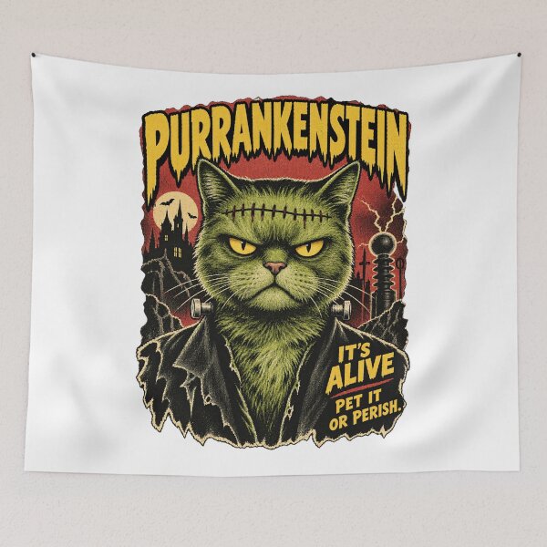 Item preview, Purrankenstein – Vintage Monster Cat Halloween Poster designed and sold by WolfmanProphecy.