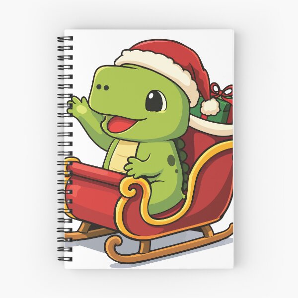 Item preview, Cute cartoon illustration of a dinosaur riding a red Christmas sled designed and sold by merona-design.