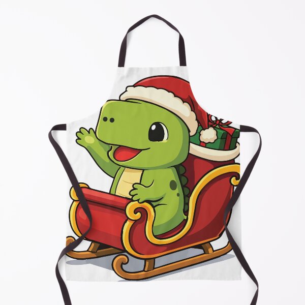Item preview, Cute cartoon illustration of a dinosaur riding a red Christmas sled designed and sold by merona-design.