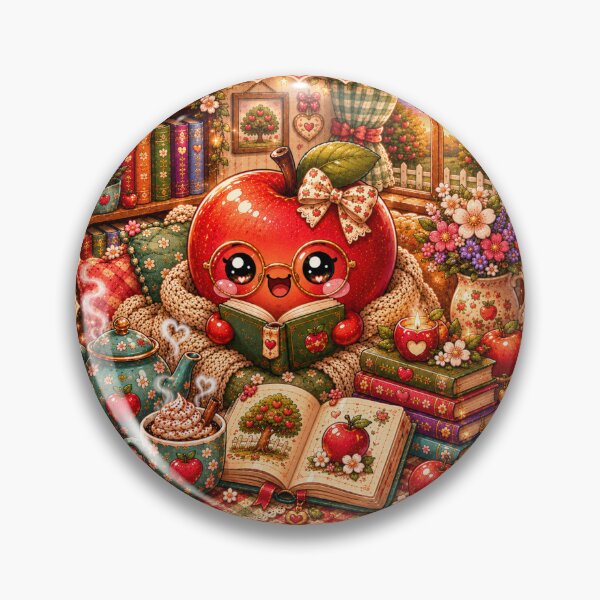 Item preview, Kawaii Apple Reading Cozy Cottagecore – Cute Book Lover, Autumn Apples, Tea & Floral Library Design designed and sold by ALH Apparel.