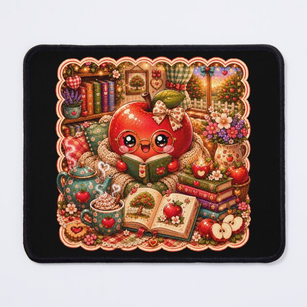 Item preview, Kawaii Apple Reading Cozy Cottagecore – Cute Book Lover, Autumn Apples, Tea & Floral Library Design designed and sold by ALH Apparel.