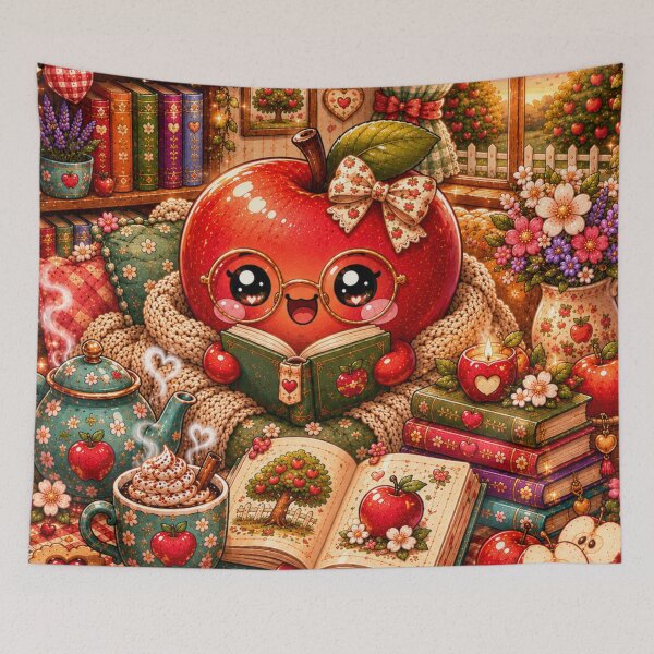 Item preview, Kawaii Apple Reading Cozy Cottagecore – Cute Book Lover, Autumn Apples, Tea & Floral Library Design designed and sold by ALH Apparel.