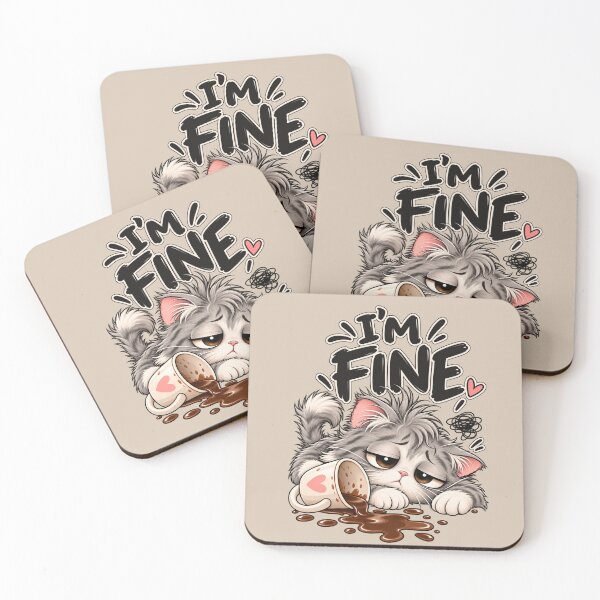 Item preview, I’m Fine – Funny Tired Cat with Spilled Coffee designed and sold by HO•Designs.