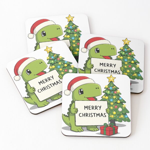 Item preview, Cute dinosaur holding a Merry Christmas sign next to Christmas tree designed and sold by merona-design.