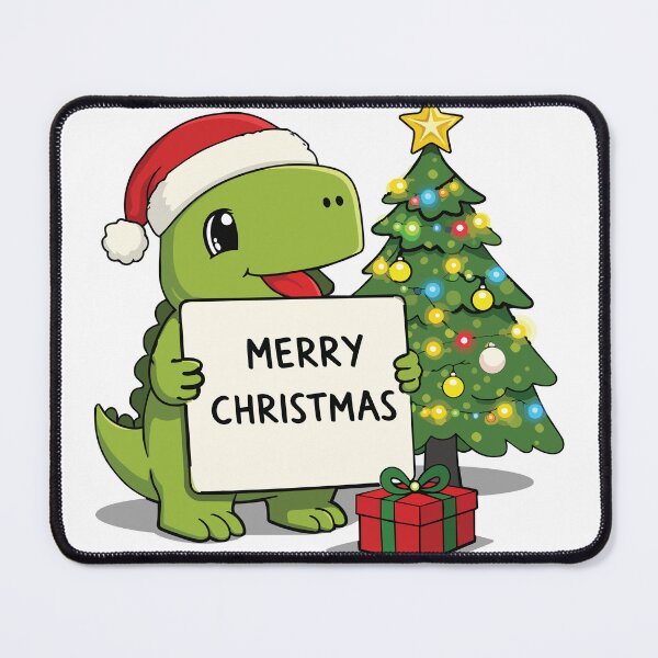 Item preview, Cute dinosaur holding a Merry Christmas sign next to Christmas tree designed and sold by merona-design.