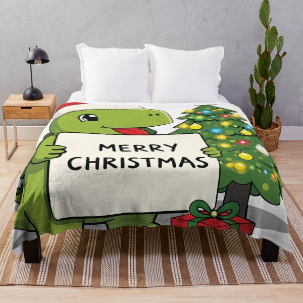 Item preview, Cute dinosaur holding a Merry Christmas sign next to Christmas tree designed and sold by merona-design.