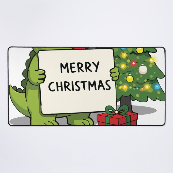 Item preview, Cute dinosaur holding a Merry Christmas sign next to Christmas tree designed and sold by merona-design.