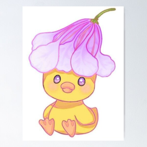 Item preview, Cute Kawaii Yellow Duck with Pink Lily Flower Hat designed and sold by ArtByPrachii.