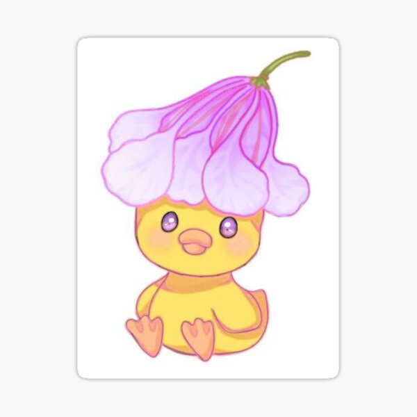 Item preview, Cute Kawaii Yellow Duck with Pink Lily Flower Hat designed and sold by ArtByPrachii.