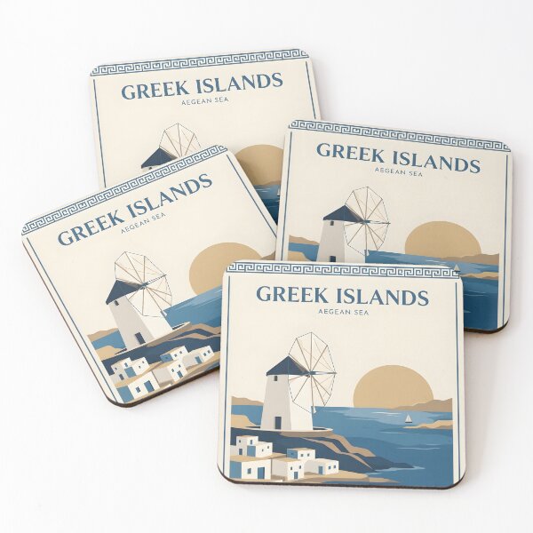Item preview, Greek Islands Vintage Travel Poster - Minimalist Aegean Windmill Art Print designed and sold by DuckOddity.