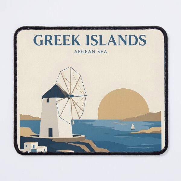 Item preview, Greek Islands Vintage Travel Poster - Minimalist Aegean Windmill Art Print designed and sold by DuckOddity.