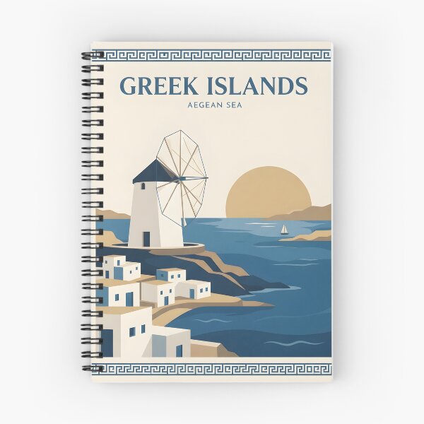 Item preview, Greek Islands Vintage Travel Poster - Minimalist Aegean Windmill Art Print designed and sold by DuckOddity.