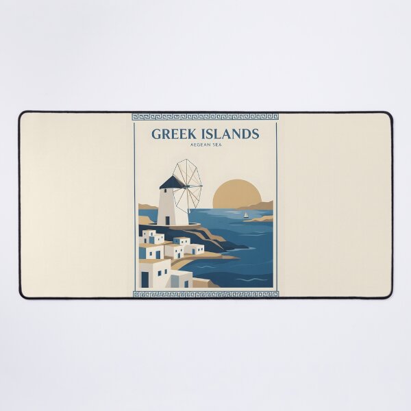 Item preview, Greek Islands Vintage Travel Poster - Minimalist Aegean Windmill Art Print designed and sold by DuckOddity.