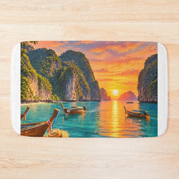 Item preview, Phi Phi Islands Sunset – Andaman Sea, Thailand Vintage Travel Poster designed and sold by Spirit of Siam.