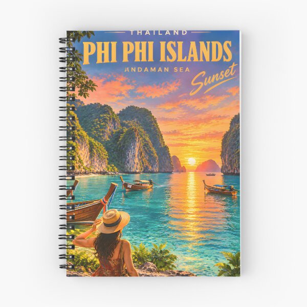 Item preview, Phi Phi Islands Sunset – Andaman Sea, Thailand Vintage Travel Poster designed and sold by Spirit of Siam.
