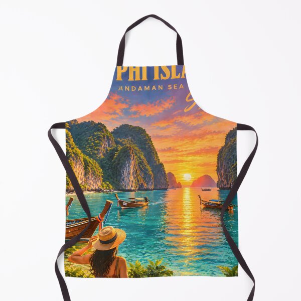 Item preview, Phi Phi Islands Sunset – Andaman Sea, Thailand Vintage Travel Poster designed and sold by Spirit of Siam.