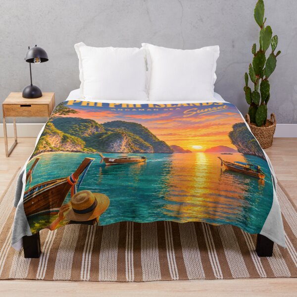 Item preview, Phi Phi Islands Sunset – Andaman Sea, Thailand Vintage Travel Poster designed and sold by Spirit of Siam.