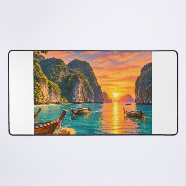 Item preview, Phi Phi Islands Sunset – Andaman Sea, Thailand Vintage Travel Poster designed and sold by Spirit of Siam.