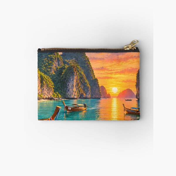 Item preview, Phi Phi Islands Sunset – Andaman Sea, Thailand Vintage Travel Poster designed and sold by Spirit of Siam.