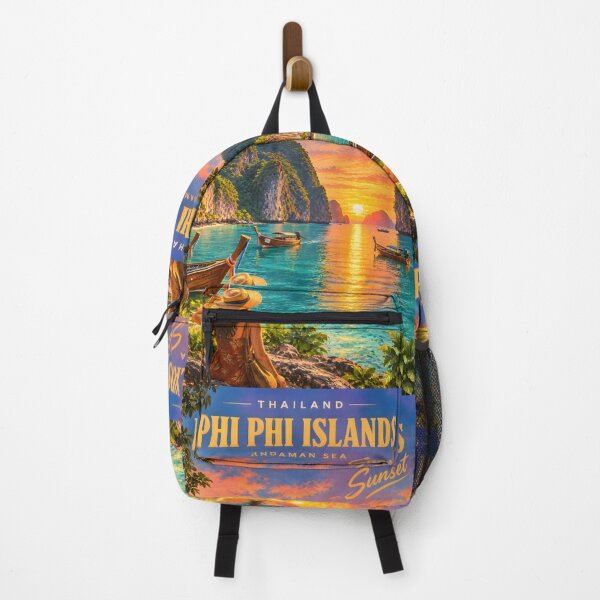 Item preview, Phi Phi Islands Sunset – Andaman Sea, Thailand Vintage Travel Poster designed and sold by Spirit of Siam.