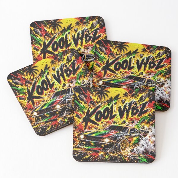 Item preview, KOOL VYBZ Rasta Muscle Car Tropical Sunset Explosion Graphic Art designed and sold by digitalbob60.