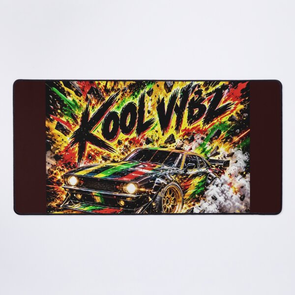 Item preview, KOOL VYBZ Rasta Muscle Car Tropical Sunset Explosion Graphic Art designed and sold by digitalbob60.