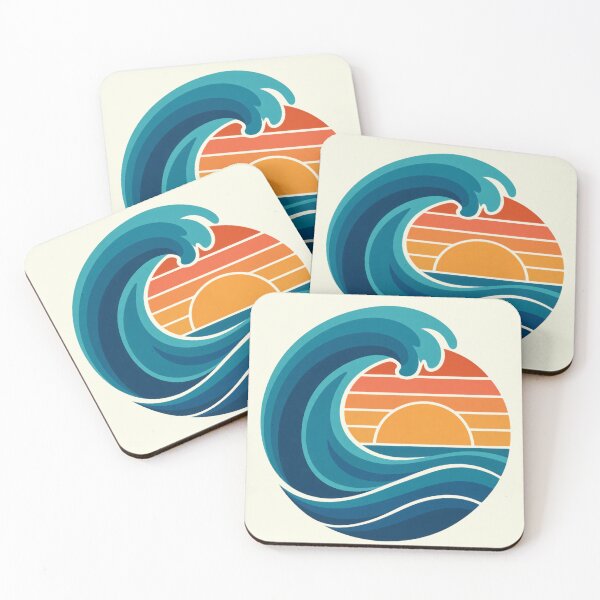 Item preview, Retro Curling Wave Sunset | Bold Ocean Wave Circle Art designed and sold by limos.