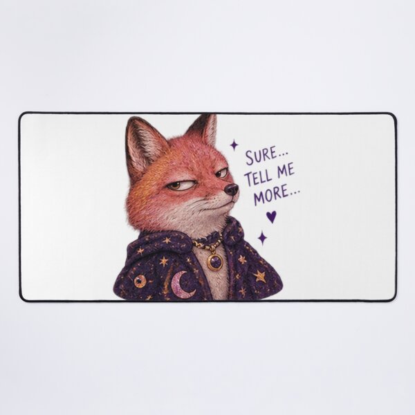 Item preview, Unimpressed Mystical Fox in Moon and Stars Cloak Saying “Sure, Tell Me More” – Witchy Humor designed and sold by CosmicCutouts.