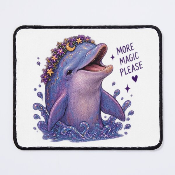 Item preview, Magical Dolphin with Flower Crown Saying “More Magic Please” designed and sold by CosmicCutouts.