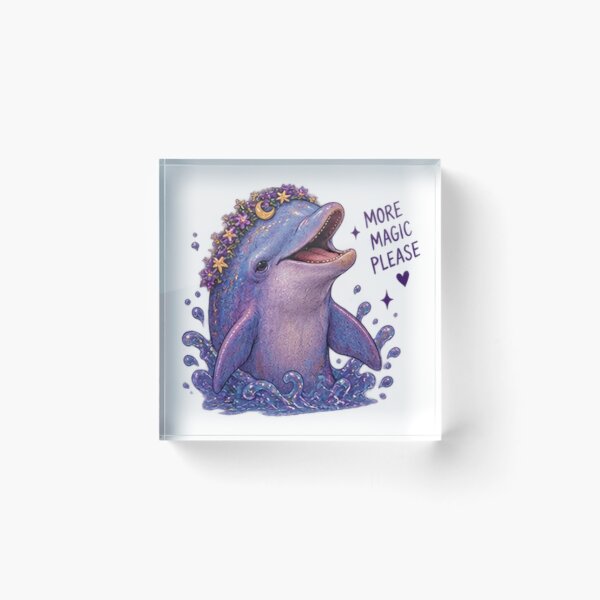 Item preview, Magical Dolphin with Flower Crown Saying “More Magic Please” designed and sold by CosmicCutouts.