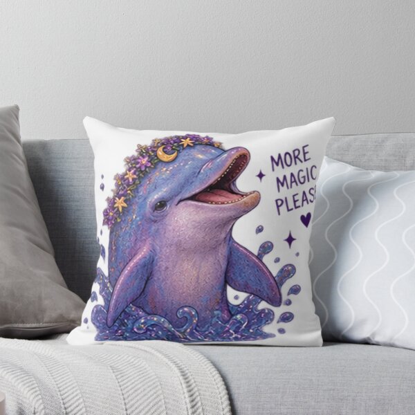 Item preview, Magical Dolphin with Flower Crown Saying “More Magic Please” designed and sold by CosmicCutouts.