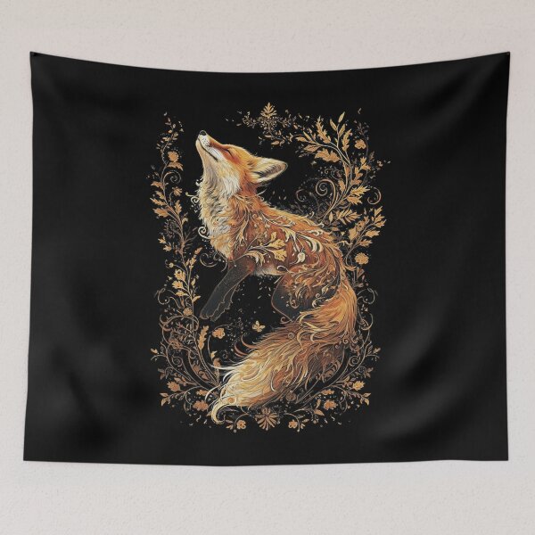 Item preview, Fox Silhouette Foxes with Flowers Cottagecore Aesthetic designed and sold by alice12S56.