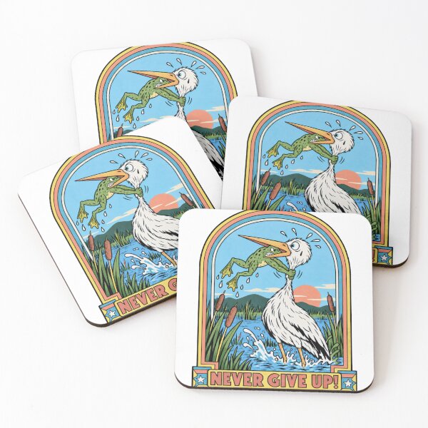 Item preview, Never Give Up Stork and Frog – Funny Retro Motivational Art designed and sold by Bossy Dogs Co..