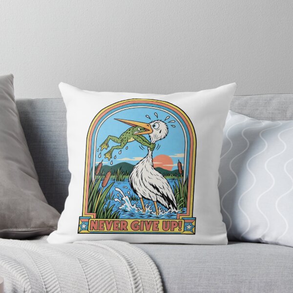 Item preview, Never Give Up Stork and Frog – Funny Retro Motivational Art designed and sold by Bossy Dogs Co..