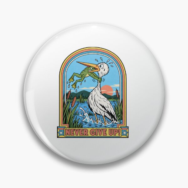 Item preview, Never Give Up Stork and Frog – Funny Retro Motivational Art designed and sold by Bossy Dogs Co..