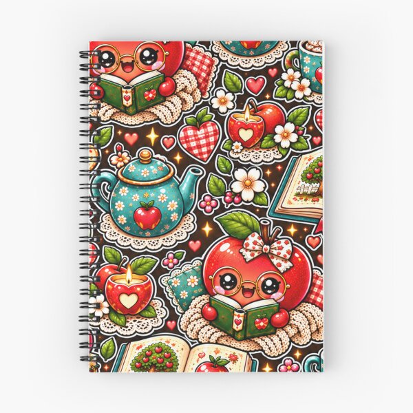 Item preview, Kawaii Apple Reading Pattern – Cozy Book Lover, Tea, Apples, Cottagecore Floral Fall Design designed and sold by ALH Apparel.