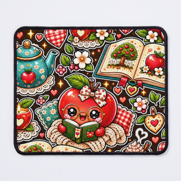Item preview, Kawaii Apple Reading Pattern – Cozy Book Lover, Tea, Apples, Cottagecore Floral Fall Design designed and sold by ALH Apparel.