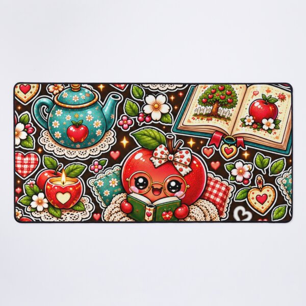 Item preview, Kawaii Apple Reading Pattern – Cozy Book Lover, Tea, Apples, Cottagecore Floral Fall Design designed and sold by ALH Apparel.
