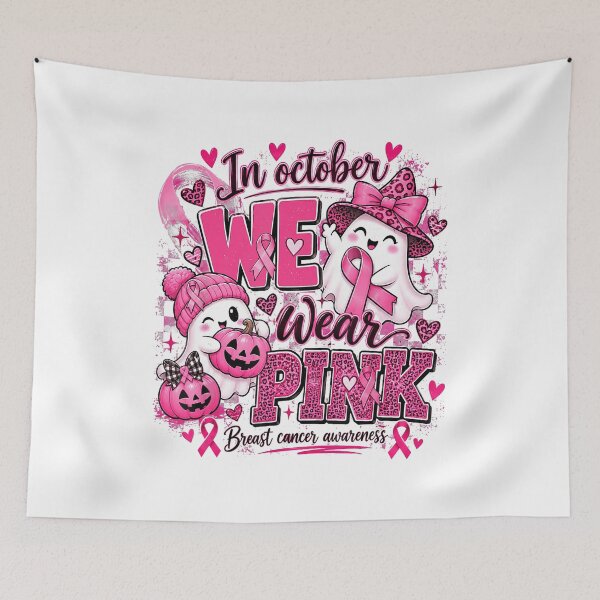 Item preview, In October We Wear Pink Halloween Ghosts designed and sold by NoeValdric.