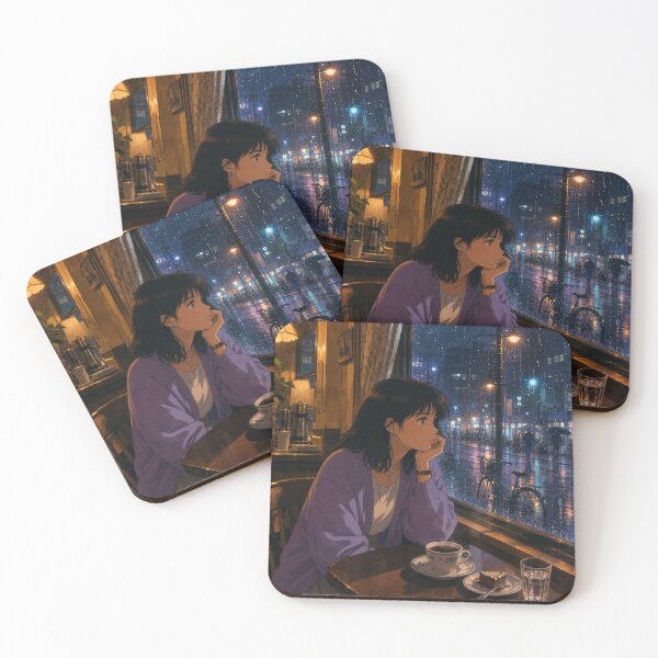 Item preview, Rainy Night Cafe Anime Girl Coffee designed and sold by vekotpu.