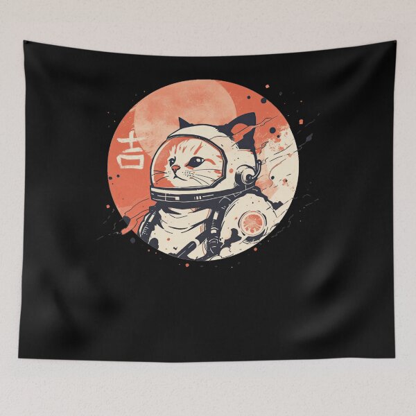Item preview, Japanese Minimalist 1950s Retro Space Cat Good Luck Kanji designed and sold by alice12S56.