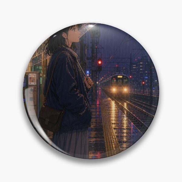 Item preview, Rainy Night Train Station Anime Girl designed and sold by vekotpu.