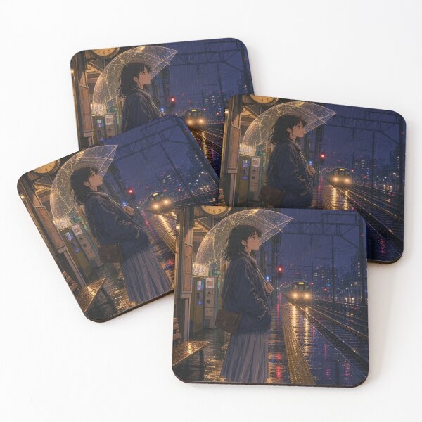 Item preview, Rainy Night Train Station Anime Girl designed and sold by vekotpu.