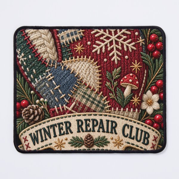 Item preview, Winter Repair Club Embroidered Mitten – Patchwork Visible Mending Art designed and sold by Emoji Emblems.
