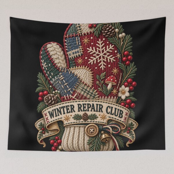 Item preview, Winter Repair Club Embroidered Mitten – Patchwork Visible Mending Art designed and sold by Emoji Emblems.