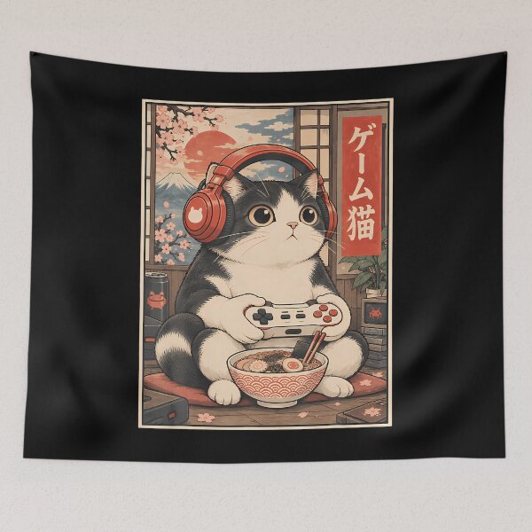 Item preview, Gaming Cat Japanese Art designed and sold by darriahad.