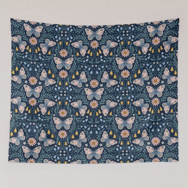 Item preview, Navy Vintage Art Nouveau Butterfly Floral designed and sold by arteresting-art.