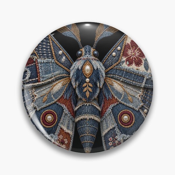 Item preview, Denim Patchwork Moth – Embroidered Visible Mending Textile Art designed and sold by Emoji Emblems.