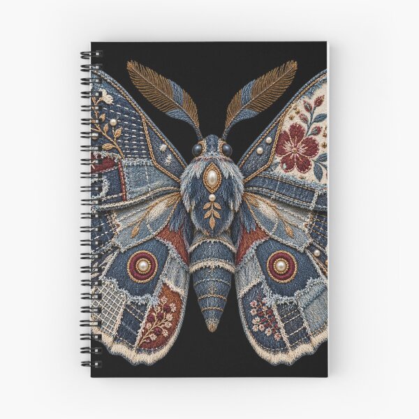Item preview, Denim Patchwork Moth – Embroidered Visible Mending Textile Art designed and sold by Emoji Emblems.